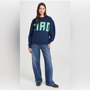 NWT Clare V. Oversized Sweatshirt in Navy w/Mint Green Graphic Ciao. Size XS